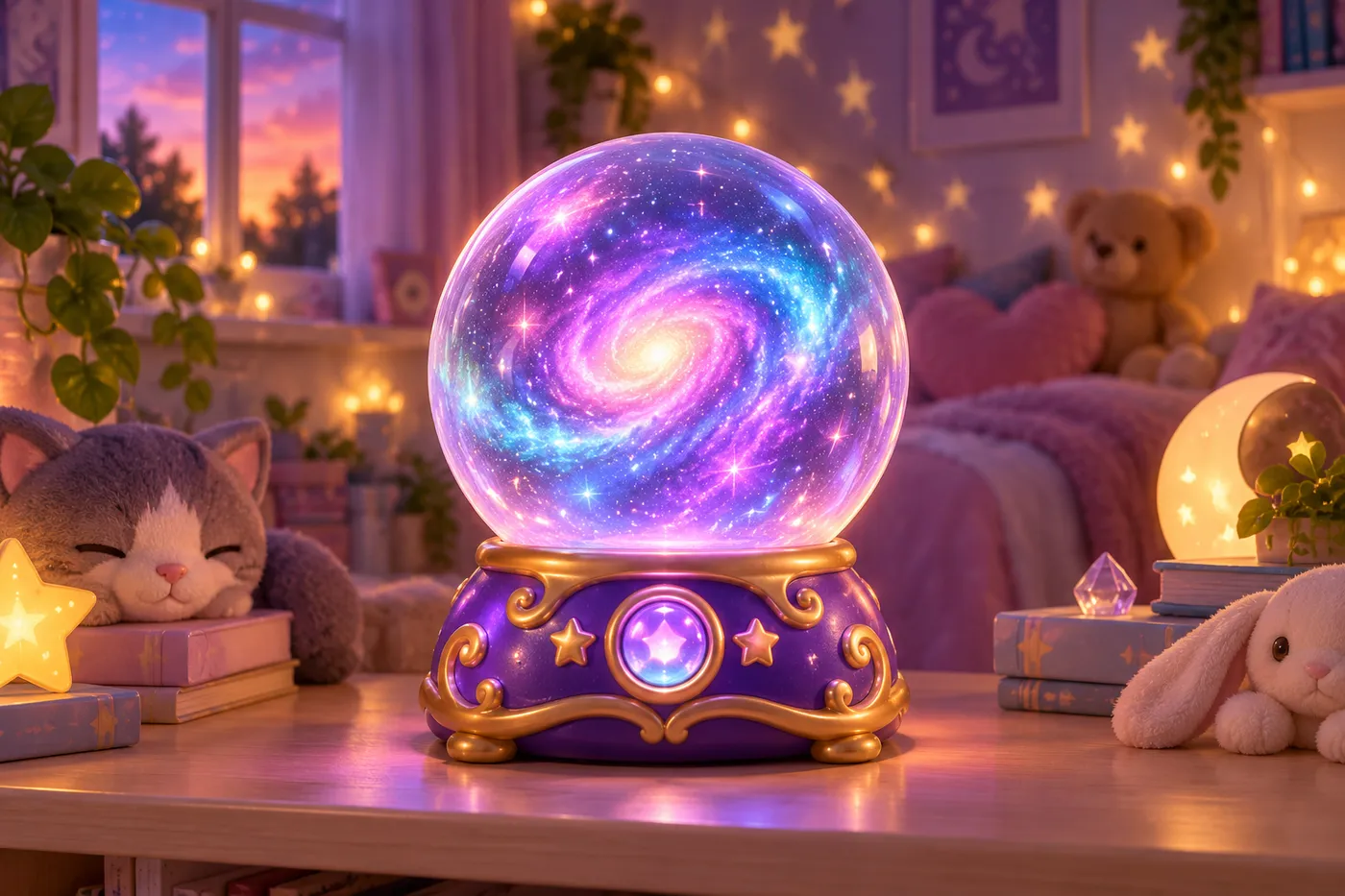 A glowing galaxy crystal ball
