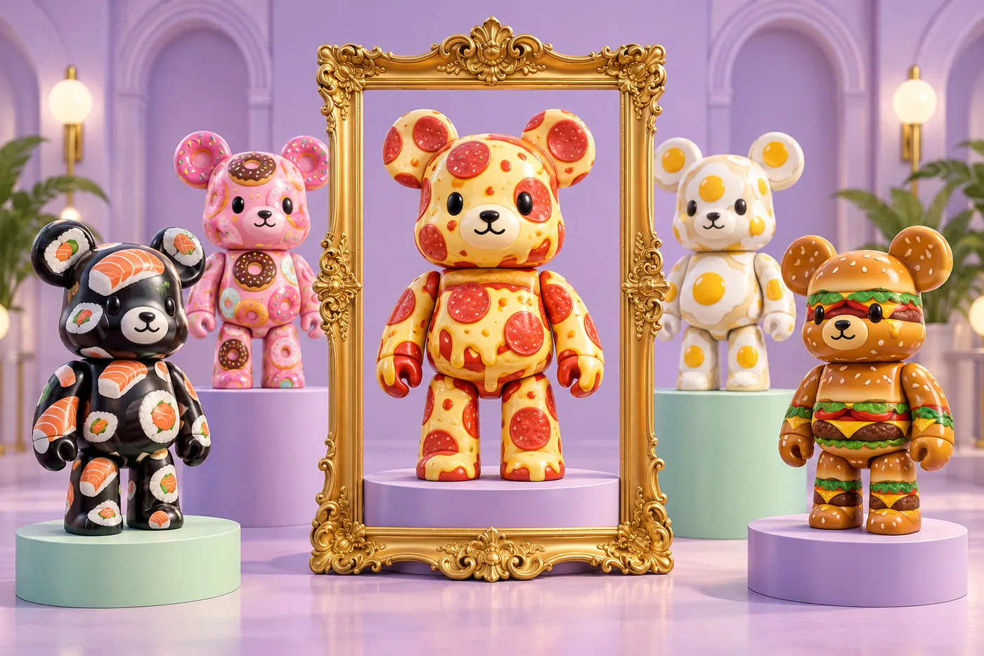 Food-patterned vinyl bear figures